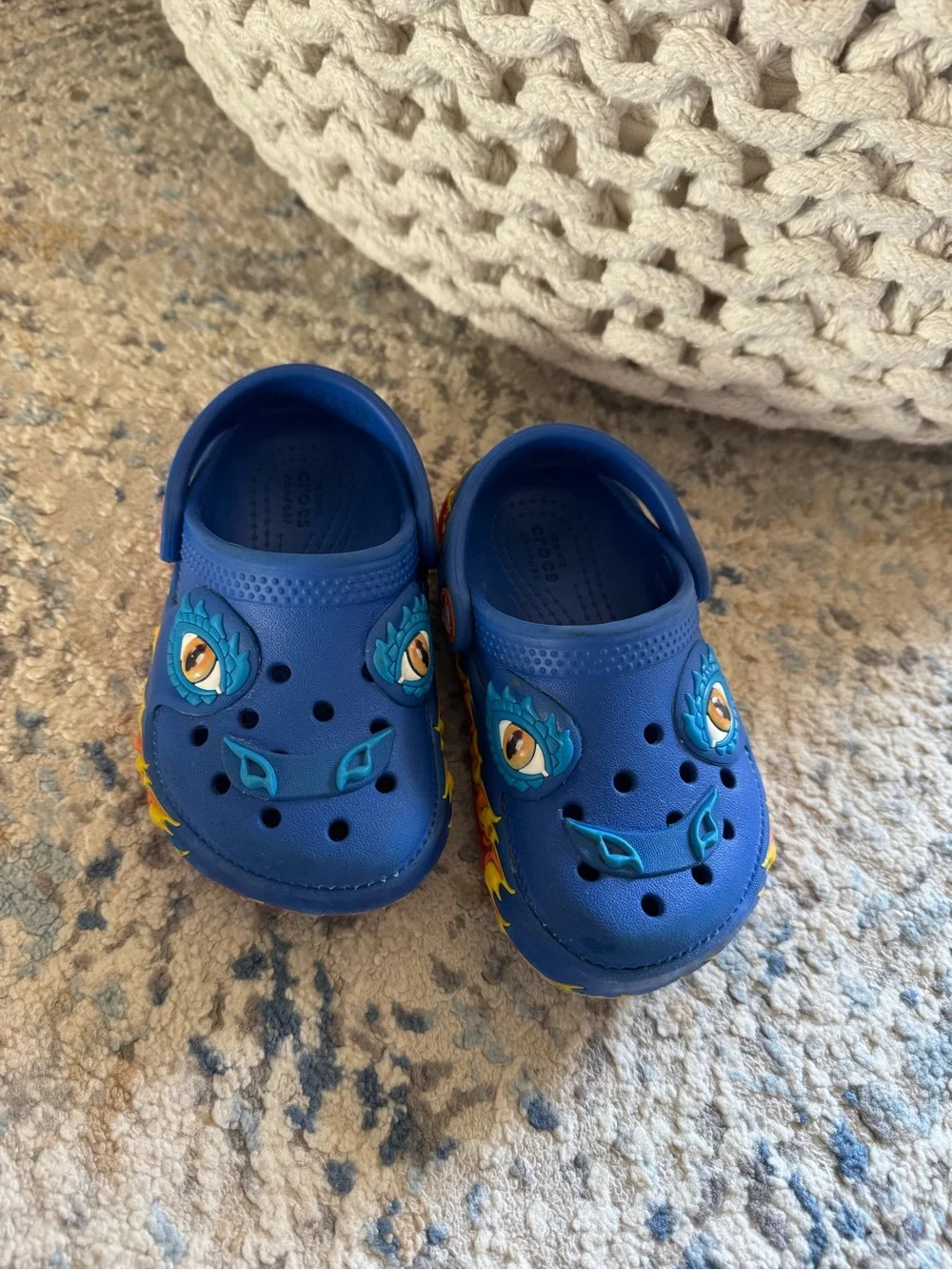 Crocs Kids Light-Up Dragon Classic Clog - Blue with Red/Yellow Flames, Sz 7
